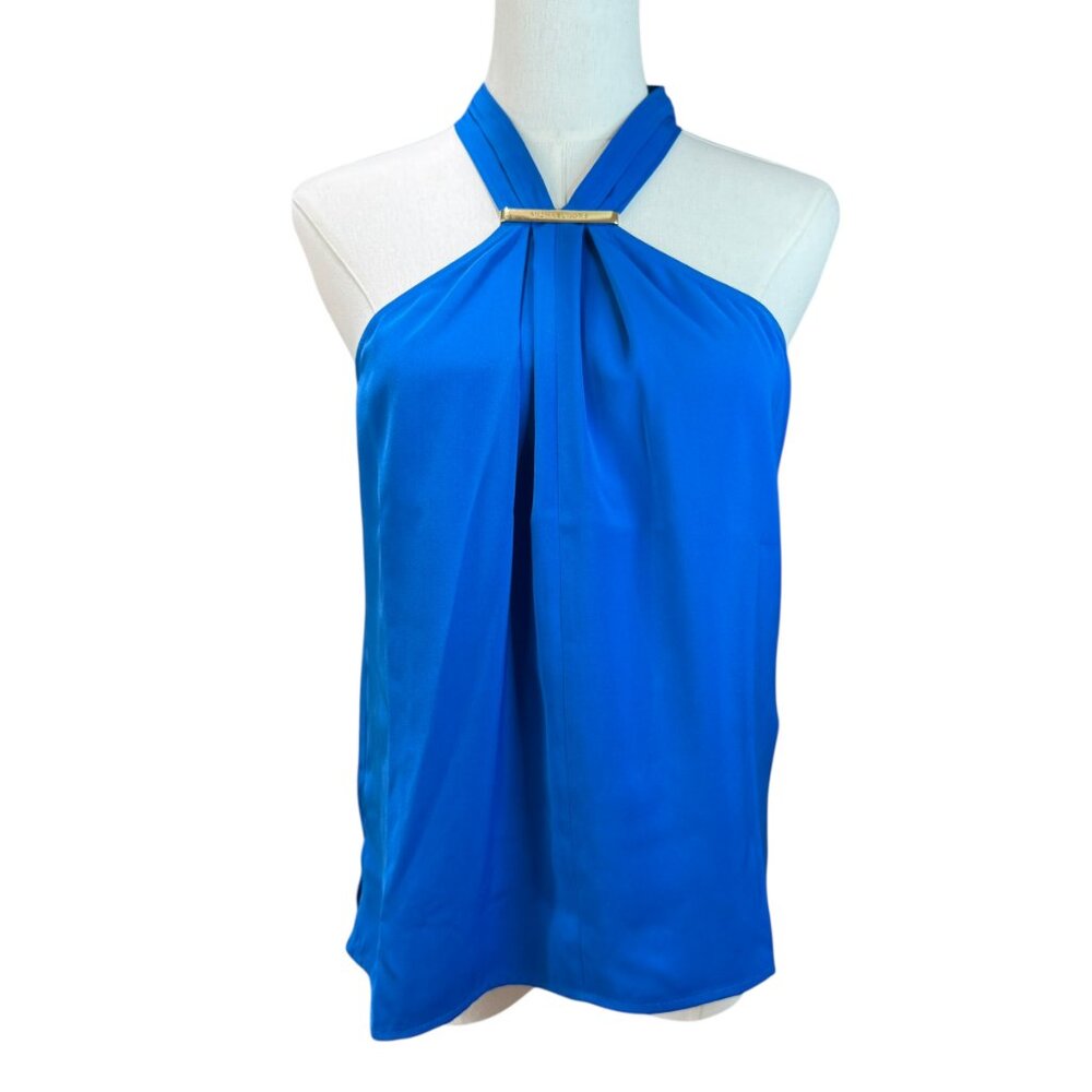 Michael Kors Metal Trim Halter Top rich blue color. Size:XS | NWT